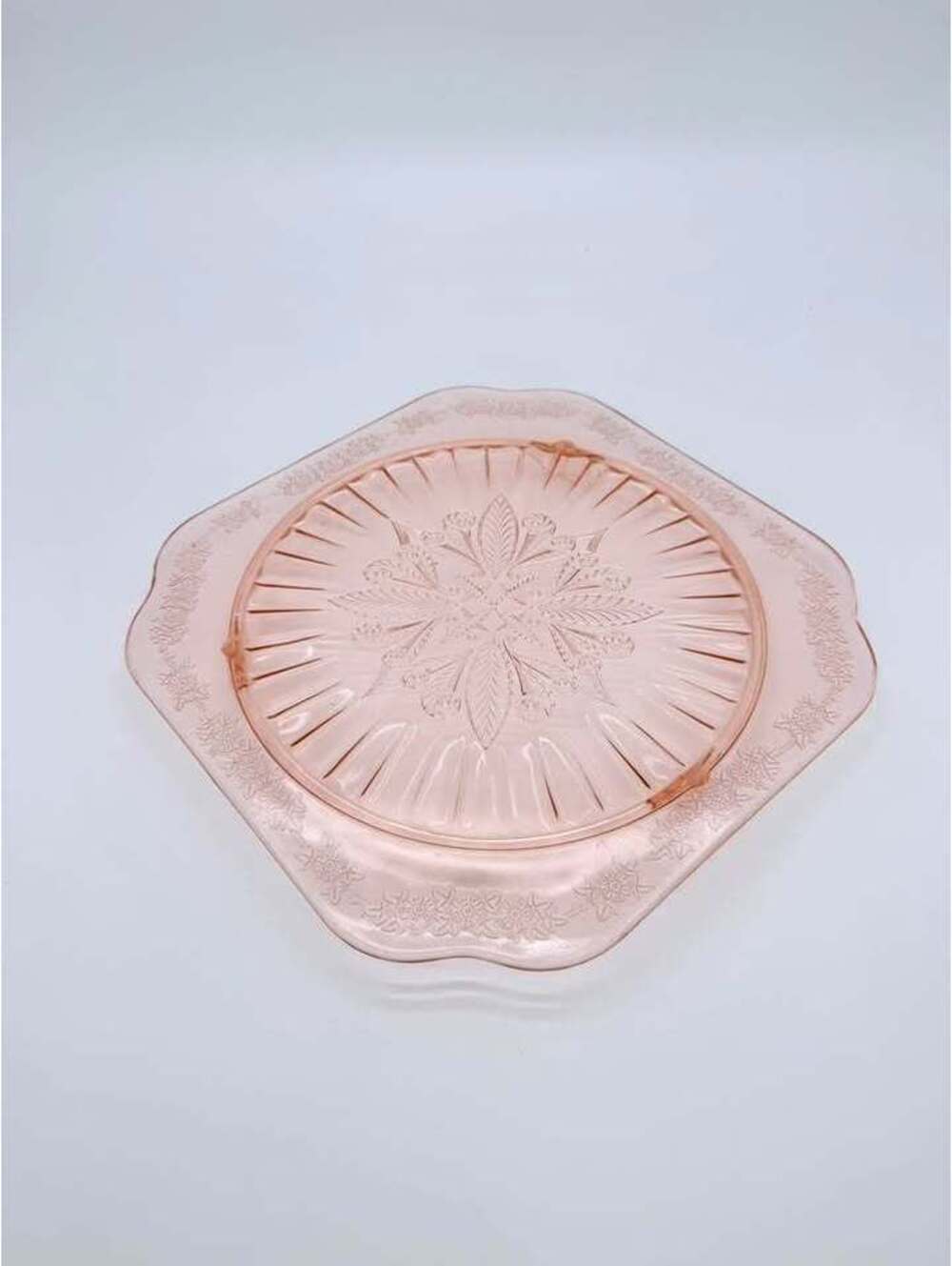 Jeannette Glass Adam Pink Depression Glass Footed Cake Plate 1932-1934 10”